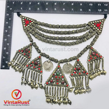 Load image into Gallery viewer, Tribal Beaded Choker With Red Glass Stones and Coins