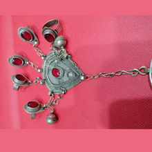 Load image into Gallery viewer, Turkmen Ring Bracelet, Handmade Tribal Chain Link, Silver Red Stone