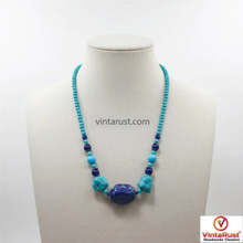 Load image into Gallery viewer, Turquoise & Lapis Beaded Necklace and Evil Eye Bracelet