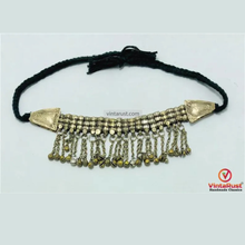 Load image into Gallery viewer, Vintage Kuchi Choker: Tribal Silver Metal Beads, Dangling Bells