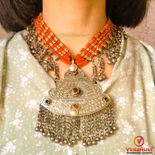 Load image into Gallery viewer, Multilayers Beaded Necklace With Silver Vintage Pendant