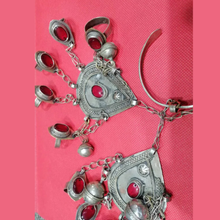 Load image into Gallery viewer, Turkmen Ring Bracelet, Handmade Tribal Chain Link, Silver Red Stone