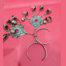 Load image into Gallery viewer, Turkmen Ring Bracelet, Handmade Tribal Chain Link, Silver Red Stone