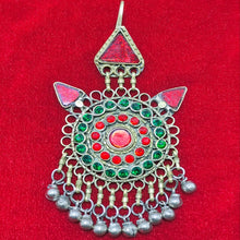 Load image into Gallery viewer, Red and Green Mang Tikka, Handmade Dangling Bells Tikka, Afghan Hair Jewelry, Hair Accessories, Jhomer, Gift For Her