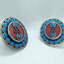 Load image into Gallery viewer, Tribal Turquoise Beads Ring, Ethnic Adjustable Ring