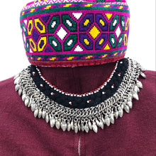 Load image into Gallery viewer, Afghan Choker Necklace with Silver Metal Heart Beads, Vintage Kuchi Choker Necklace, Kuchi Jewelry