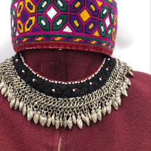 Load image into Gallery viewer, Afghan Choker Necklace with Silver Metal Heart Beads, Vintage Kuchi Choker Necklace, Kuchi Jewelry