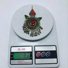 Load image into Gallery viewer, Red and Green Mang Tikka, Handmade Dangling Bells Tikka, Afghan Hair Jewelry, Hair Accessories, Jhomer, Gift For Her