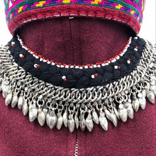 Load image into Gallery viewer, Afghan Choker Necklace with Silver Metal Heart Beads, Vintage Kuchi Choker Necklace, Kuchi Jewelry