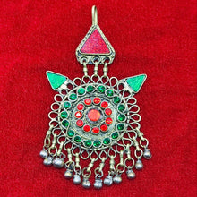 Load image into Gallery viewer, Red and Green Mang Tikka, Handmade Dangling Bells Tikka, Afghan Hair Jewelry, Hair Accessories, Jhomer, Gift For Her