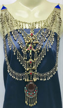 Load image into Gallery viewer, Massive Silver Kuchi Bib Necklace With Dangling Bells and Glass Stones