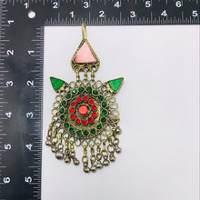 Load image into Gallery viewer, Red and Green Mang Tikka, Handmade Dangling Bells Tikka, Afghan Hair Jewelry, Hair Accessories, Jhomer, Gift For Her