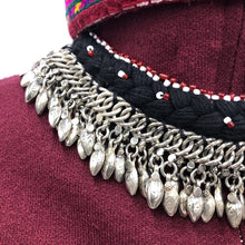 Load image into Gallery viewer, Afghan Choker Necklace with Silver Metal Heart Beads, Vintage Kuchi Choker Necklace, Kuchi Jewelry