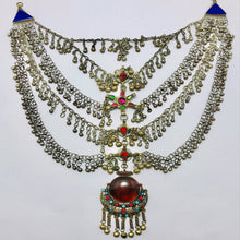 Load image into Gallery viewer, Massive Silver Kuchi Bib Necklace With Dangling Bells and Glass Stones