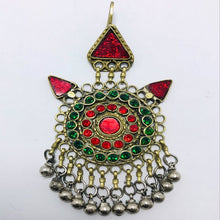 Load image into Gallery viewer, Red and Green Mang Tikka, Handmade Dangling Bells Tikka, Afghan Hair Jewelry, Hair Accessories, Jhomer, Gift For Her