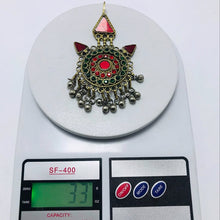 Load image into Gallery viewer, Red and Green Mang Tikka, Handmade Dangling Bells Tikka, Afghan Hair Jewelry, Hair Accessories, Jhomer, Gift For Her