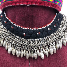 Load image into Gallery viewer, Afghan Choker Necklace with Silver Metal Heart Beads, Vintage Kuchi Choker Necklace, Kuchi Jewelry