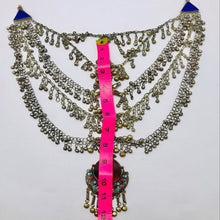 Load image into Gallery viewer, Massive Silver Kuchi Bib Necklace With Dangling Bells and Glass Stones