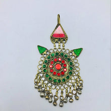 Load image into Gallery viewer, Red and Green Mang Tikka, Handmade Dangling Bells Tikka, Afghan Hair Jewelry, Hair Accessories, Jhomer, Gift For Her