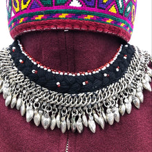 Load image into Gallery viewer, Afghan Choker Necklace with Silver Metal Heart Beads, Vintage Kuchi Choker Necklace, Kuchi Jewelry