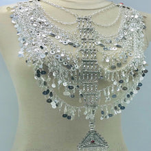 Load image into Gallery viewer, Tribal Necklace With Dangling Tassels and Big Pendant