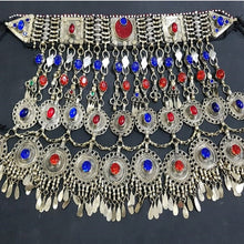 Load image into Gallery viewer, Tribal Blue and Red Glass Stones Dangling Choker Necklace