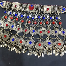 Load image into Gallery viewer, Tribal Blue and Red Glass Stones Dangling Choker Necklace