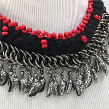Load image into Gallery viewer, Tribal Choker With Red Beads and Dangling Leaf