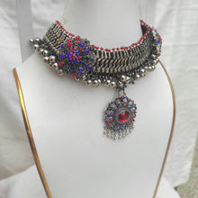 Load image into Gallery viewer, Ethnic Tribal Choker Necklace With Silver Kuchi Bells And Multicolor Glass Stones