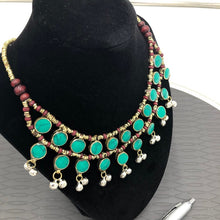 Load image into Gallery viewer, Ethnic Stone Necklace With Dangling Bells