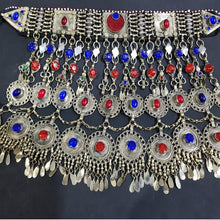 Load image into Gallery viewer, Tribal Blue and Red Glass Stones Dangling Choker Necklace