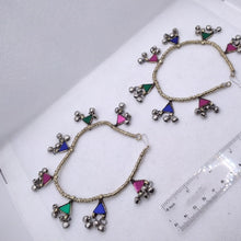 Load image into Gallery viewer, Tribal Anklets With Dangling Glass Stones and Bells