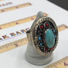 Load image into Gallery viewer, Turquoise Stone Ethnic Ring, Tribal Kuchi Ring