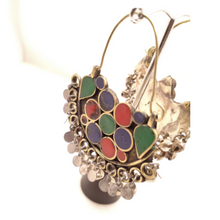Load image into Gallery viewer, Silver Kuchi Bali Tribal Multicolor Earrings With Silver Bells
