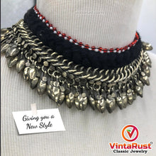 Load image into Gallery viewer, Tribal Choker Necklace with Silver Metal Heart Beads