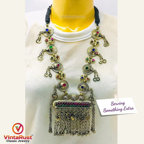 Long Amulet Style Pendant Necklace With Bells