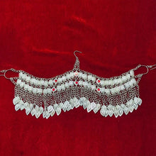 Load image into Gallery viewer, Silver Kuchi Headpiece With Red Glass Stones and Long Tassels