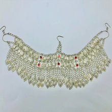 Load image into Gallery viewer, Silver Kuchi Headpiece With Red Glass Stones and Long Tassels