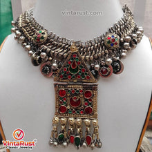 Load image into Gallery viewer, Traditional Handmade Tribal Choker Necklace With Multicolor Glass Stones