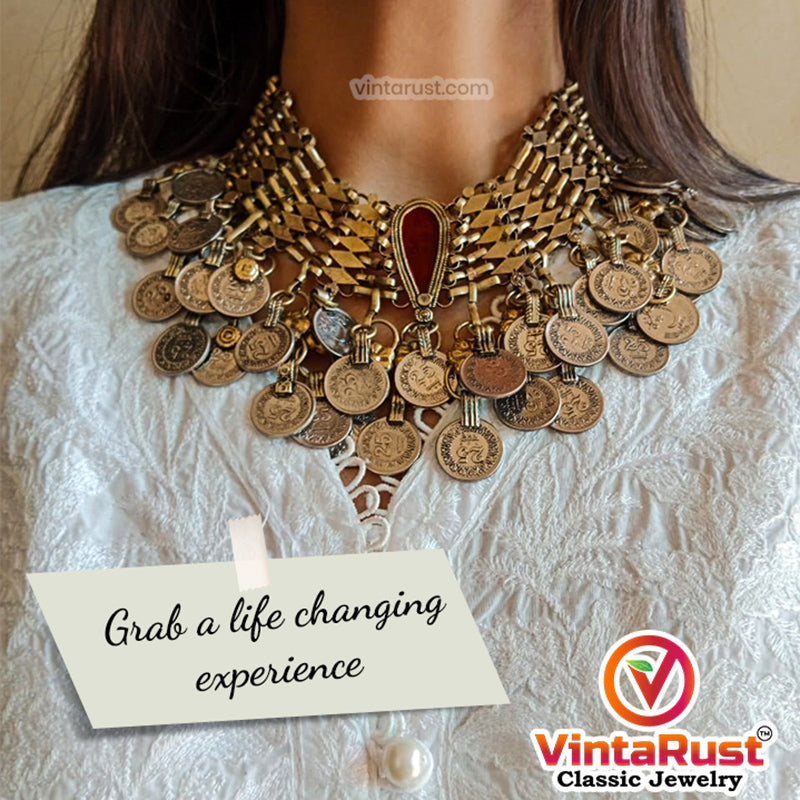 Bohemian Vintage Coins Choker Necklace Vintarust