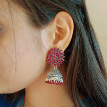 Load image into Gallery viewer, Antique Oxidized Jhumka Earrings With Glass Stones