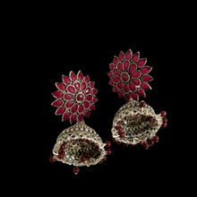 Load image into Gallery viewer, Antique Oxidized Jhumka Earrings With Glass Stones
