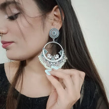 Load image into Gallery viewer, Antique Oxidized Small Pearls Massive Dangle Earrings