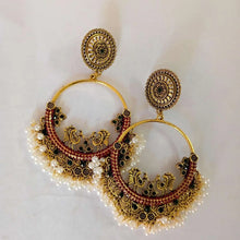 Load image into Gallery viewer, Antique Oxidized Small Pearls Massive Dangle Earrings