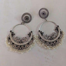 Load image into Gallery viewer, Antique Oxidized Small Pearls Massive Dangle Earrings