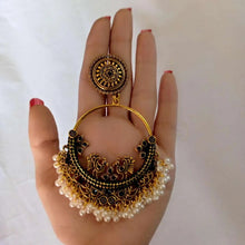 Load image into Gallery viewer, Antique Oxidized Small Pearls Massive Dangle Earrings