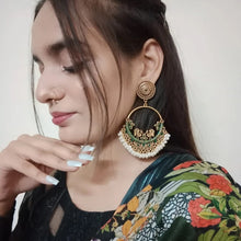 Load image into Gallery viewer, Antique Oxidized Small Pearls Massive Dangle Earrings