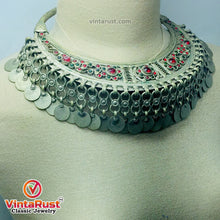 Load image into Gallery viewer, Antique Tribal Torque Choker Necklace With Red and Green Stones