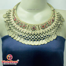 Load image into Gallery viewer, Antique Tribal Torque Choker Necklace With Red and Green Stones