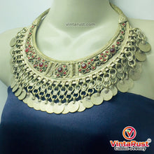 Load image into Gallery viewer, Antique Tribal Torque Choker Necklace With Red and Green Stones